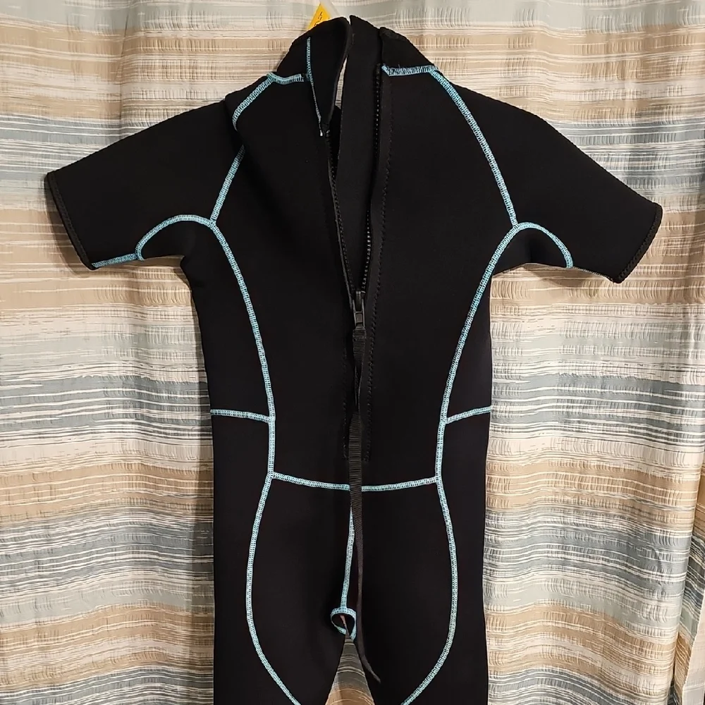 OMGear Kids Black Aqua Neoprene Shorty One Piece Wetsuit